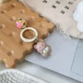 Cute 3D Bib Bear Bell Keychain Cartoon Student Bag Pendant Lovely Couple Gift Item - Light Coffee