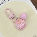 Cute pink cherry blossom dessert bell keychain aesthetic sweet bag charm student accessory - Round Cake Ball