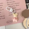 Cute cartoon bunny keychain with pink polka dot overalls and white clasp, sweet bag charm. - Pink Little Rabbit