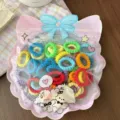 50pcs candy color elastic hair ties for kids, cute small towel ring hair accessories cute - 50 Pieces/Pack / Iridescent
