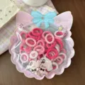 Cute candy color elastic hair ties for kids, soft towel hair bands in pink and white 50pcs - 50 Pieces/Pack / Rose Pink
