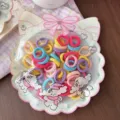 Simpatici elastici per capelli colorati da bambini in borsa gatto, mini elastici morbidi. - 50 Pezzi/Confezione / Cangiante