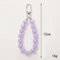 Purple beaded keychain wrist strap accessory, translucent round beads with silver clasp, 12cm length. - With Gate Clasp / Purple Bead