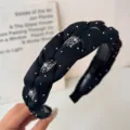 Elegante diadema trenzada de diamantes de imitación negros aro de pelo de cristal accesorios de moda - Trenzado Retorcido / Negro