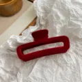Elegant large red velvet hair claw clip, vintage minimalist rectangular shark clip for winter. - Red (~13cm)
