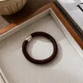 Elastico per capelli intrecciato ispessito con perlina metallica, corda per capelli marrone donna. - Caffè