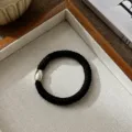 Black woven hair tie with silver metal tube elastic high ponytail scrunchie hair accessory - Black