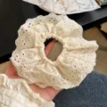 White lace floral scrunchie hair band, elegant vintage hair accessory for women. - Lace Scrunchie / Off White