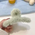 Pinza de pelo verde esponjosa, garra de pelo de peluche grande para mujeres, accesorio suave. - Verde