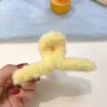 Pinza de pelo de peluche amarillo para mujer, pinza grande de tiburón para peinados de invierno. - Amarillo