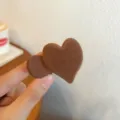 Brown flocked heart hair claw clip, cute mini hair accessory for women daily styling. - Heart Claw Clip Style / Heart Style / Coffee