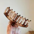 Large brown plastic hair claw clip for women, daily bath hair styling and back head accessory. - Yellow Brown