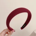Burgundy wide padded headband for women, stylish sponge hair hoop with knit texture. - Burgundy Sponge Headband