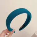 Teal wide sponge headband for women, stylish high crown fabric hair hoop, minimalist hair accessory. - Dark Blue Sponge Headband