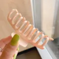Large plastic hair claw clip for women, light pink hair accessory for daily styling and bath. - Beige