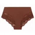 Vue détaillée de culotte en dentelle pour femme motif floral latéral tissu confortable design. - Café