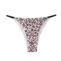 Tanga femme imprimé léopard taille basse avec anneaux métalliques et brides latérales. - Léopard Rose