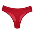 Red ribbed low-waist thong for women, comfortable solid color breathable underwear detail. - Jujube Red