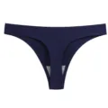 String tanga bas en soie glacée sans couture pour femme, modèle bleu foncé respirant. - S / Bas / Bleu