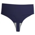 Women seamless ice silk high waist thong underwear solid color breathable quick dry briefs - Dark Blue