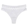 Vista dettagliata di perizoma bianco da donna con design della cintura traforata. - Bianco