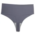 Close-up detail of women's seamless ice silk thong, smooth fabric and soft crotch. - Gray