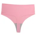 Detail view of pink seamless ice silk high-waist thong, soft breathable underwear with cotton crotch. - XS / Pink