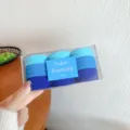 Gradient blue hair ties elastic bands set in clear storage box, perfect for styling ponytails. - Blue Series