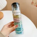 Clear jar packaged colorful hair rubber bands, 100pcs elastic hair ties for women daily styling. - Sky Blue Mixed Ribbed 100 Pcs