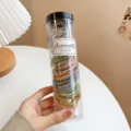 Colorful hair rubber bands in clear jar pack 100pcs elastic hair ties for women styling - Gray Mixed Ribbed 100 Pcs