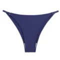 Detail shot of dark blue low-waist seamless ice silk thong with side adjustable metal rings. - M / Bottoms / Sapphire Blue