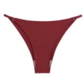 Vista dettagliata tanga donna vita bassa senza cuciture con anelli metallici e tessuto liscio. - Borgogna