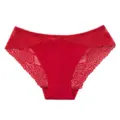 Red lace low-waist panties detail, sheer hollow-out feminine briefs, breathable floral design. - S / Red