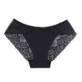 Women's low-waist lace panties, sexy semi-transparent floral lace briefs for daily wear. - S / Black