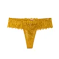 Women mustard yellow lace thong underwear, sexy floral hollow out scalloped briefs - Yellow