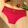 Women's red lace low-waist briefs, breathable seamless sexy French style triangle panties. - S / Bottoms / Burgundy