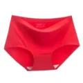 Red seamless women briefs detail view, mid-waist solid color underwear with breathable cotton crotch. - S / Bottoms / Red