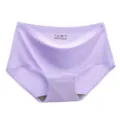 Women's ice silk seamless briefs mid-waist solid color underwear breathable comfy panties - S / Bottoms / Purple