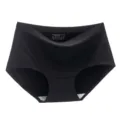 Women seamless ice silk underwear mid waist solid color briefs comfortable plus size underwear - Black
