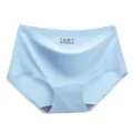 Women seamless ice silk mid-waist solid color briefs underwear comfortable intimate apparel detail - S / Bottoms / Sky Blue