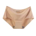 Seamless women's mid-waist ice silk briefs solid color nude comfortable underwear - Apricot