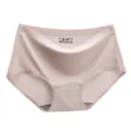 Comfortable seamless ice silk women briefs mid-waist solid color underwear detail view - Coffee