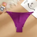 Women seamless purple low waist thong underwear with metal side rings and comfortable ice silk. - Purple