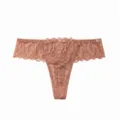 Detailed view of women floral lace thong showcasing exquisite fine strap and delicate trim. - S / Bottoms / Bean Paste Red