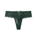Dark green lace thong for women, sexy low-rise hollow-out underwear with cute bow detail. - S / Bottoms / Green