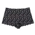 Damen schwarze Herz Print mittelhohe atmungsaktive Boxershorts mit Wellenkanten. - S / Schwarzes Herz