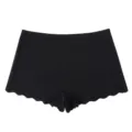 Damen schwarze, nahtlose Boxer-Shorts Unterwäsche, einfarbig mit elegantem Wellenrand. - S / Schwarz