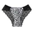 Vista detallada de bragas de talle bajo para mujer con laterales de encaje negro y leopardo. - Leopardo Blanco