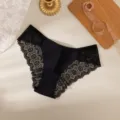 Women seamless ice silk lace embroidered low waist triangle panties black variant - S / Bottoms / Black
