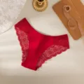 Red seamless silk lace women's low-waist sexy briefs variant, elegant and comfortable style. - S / Bottoms / Red